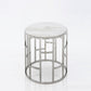 Stylish Silver And White Marble Round Geometric End or Side Table By Homeroots | End Tables | Modishstore