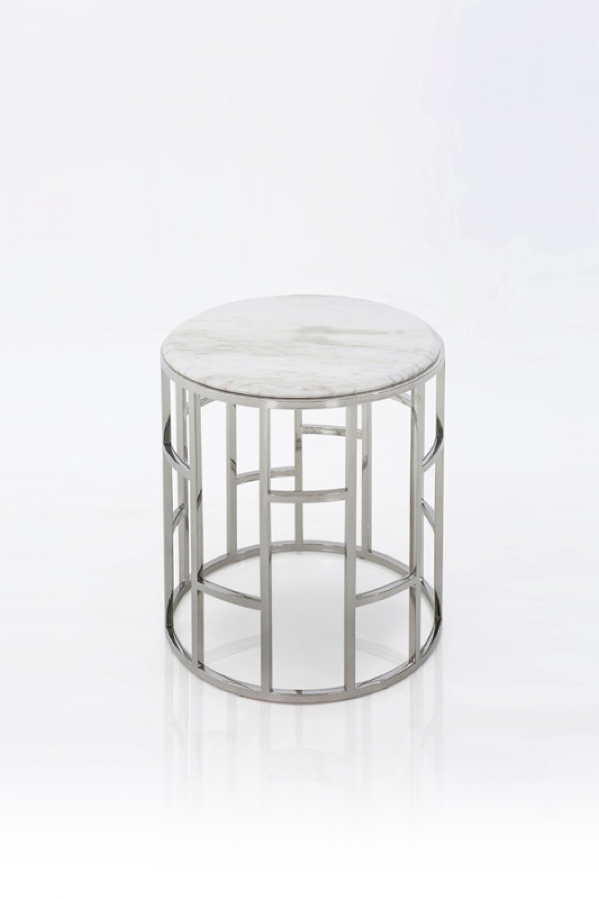 Stylish Silver And White Marble Round Geometric End or Side Table By Homeroots | End Tables | Modishstore