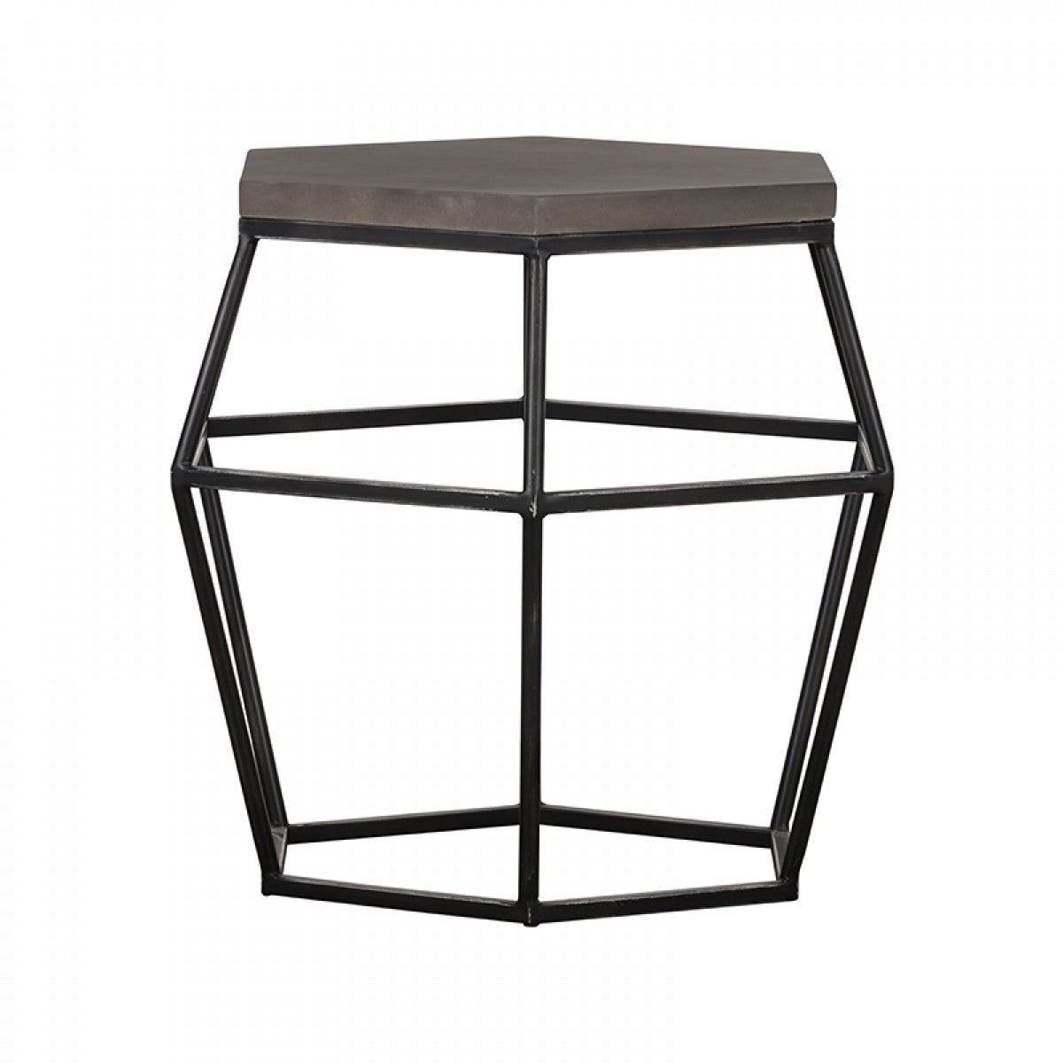 Modern Gray Concrete and Black Metal Hexagonal End Table By Homeroots | End Tables | Modishstore - 2