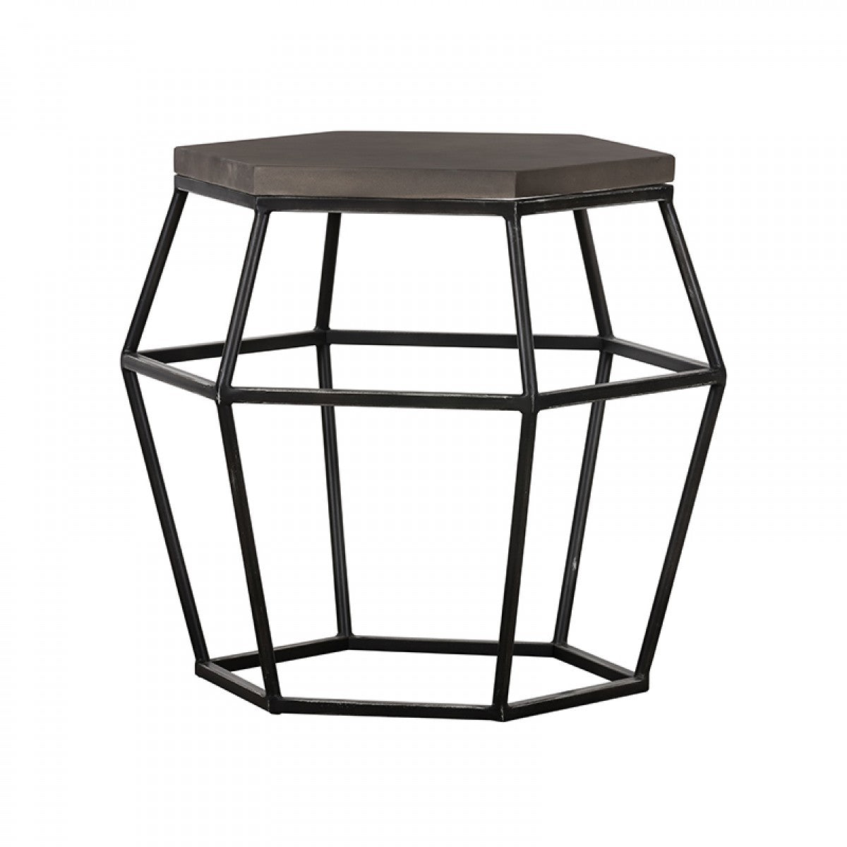 Modern Gray Concrete and Black Metal Hexagonal End Table By Homeroots | End Tables | Modishstore - 3