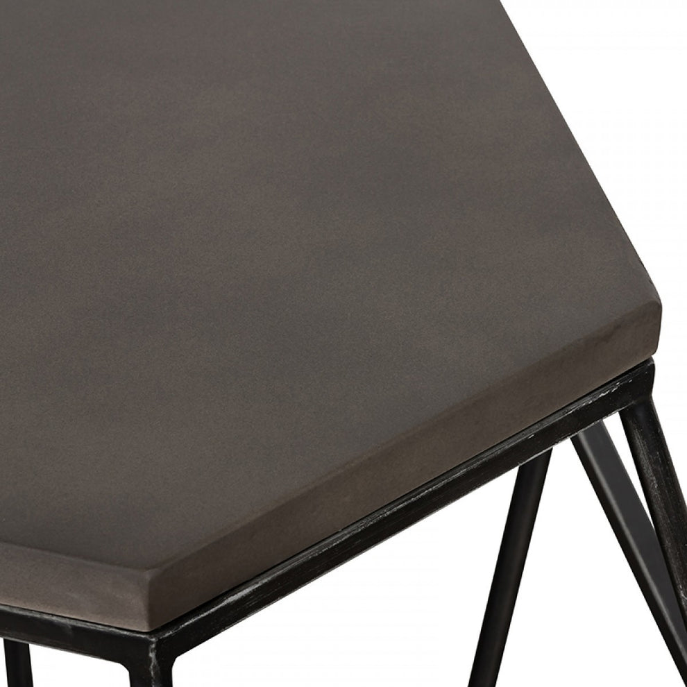 Modern Gray Concrete and Black Metal Hexagonal End Table By Homeroots | End Tables | Modishstore - 4