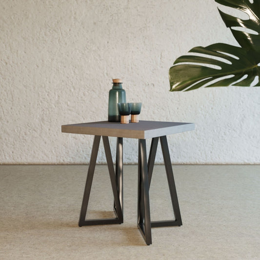 Gray Concrete and Black Metal Geo Industrial Square End Table By Homeroots | End Tables | Modishstore