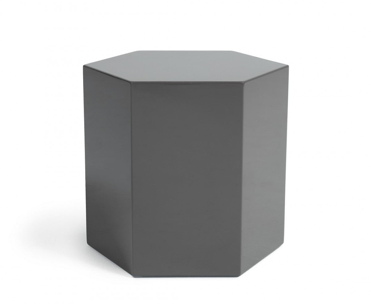Modern Light Grey High Gloss Hexagonal End Table By Homeroots | End Tables | Modishstore - 3