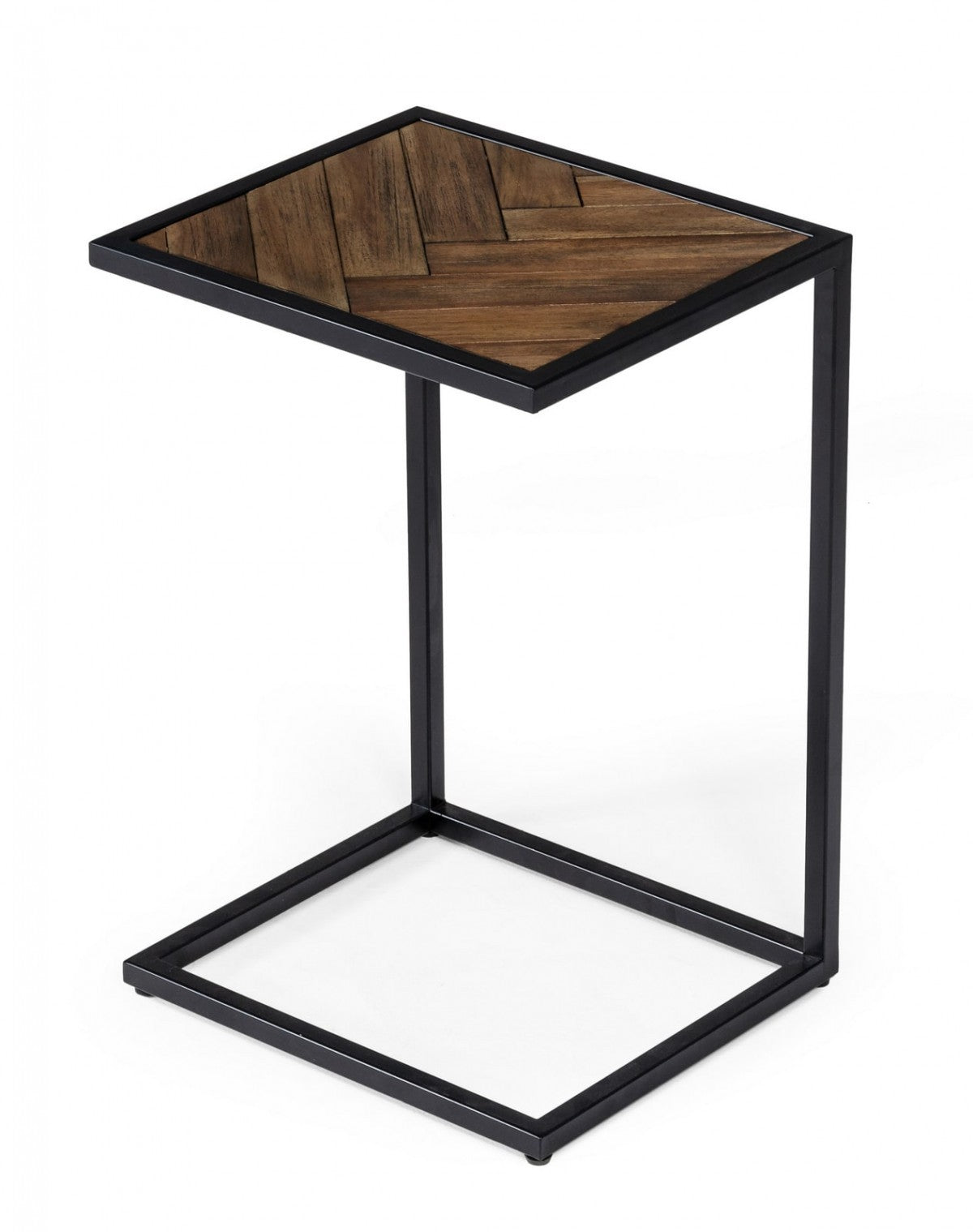 Modern Rustic Brown and Black Chevron Wood and Metal Snack Table By Homeroots | End Tables | Modishstore