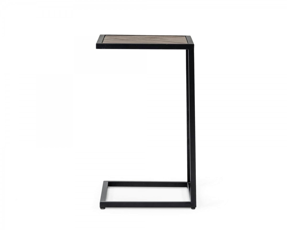 Modern Rustic Brown and Black Chevron Wood and Metal Snack Table By Homeroots | End Tables | Modishstore - 2