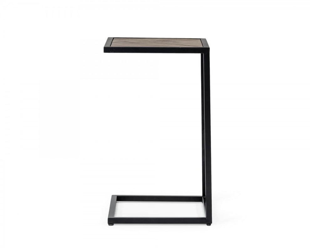 Modern Rustic Brown and Black Chevron Wood and Metal Snack Table By Homeroots | End Tables | Modishstore - 2