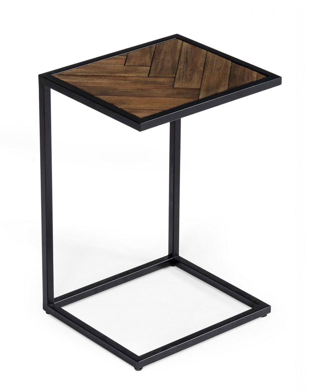 Modern Rustic Brown and Black Chevron Wood and Metal Snack Table By Homeroots | End Tables | Modishstore - 4