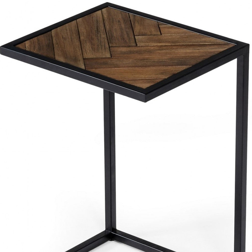 Modern Rustic Brown and Black Chevron Wood and Metal Snack Table By Homeroots | End Tables | Modishstore - 5