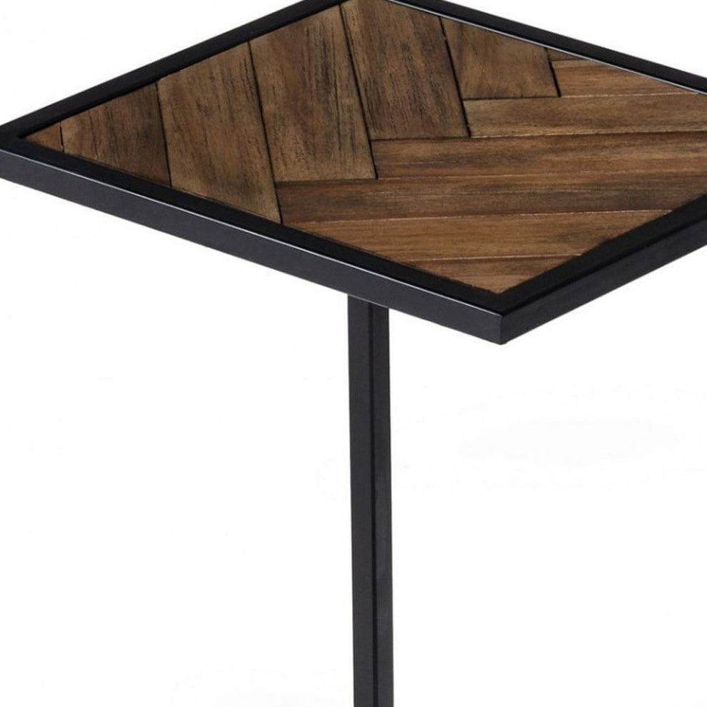 Modern Rustic Brown and Black Chevron Wood and Metal Snack Table By Homeroots | End Tables | Modishstore - 6