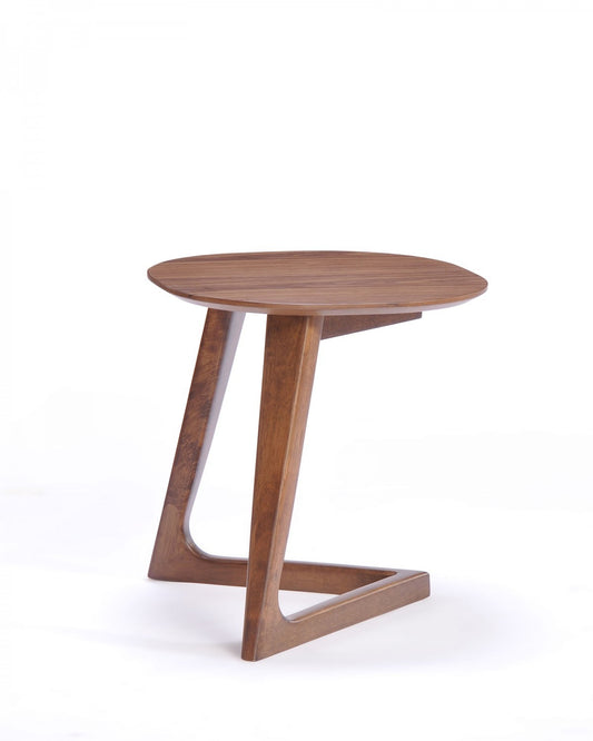 Mod Walnut Wood Asymmetric End Table By Homeroots | End Tables | Modishstore