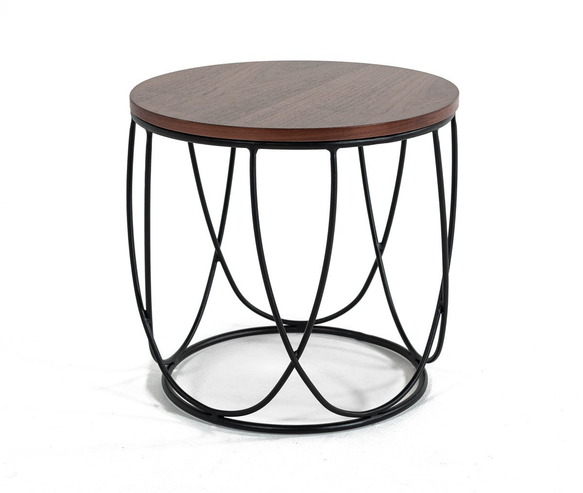 Modern Brown and Black Round Open Geo Base End Table By Homeroots | End Tables | Modishstore