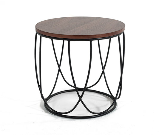 Modern Brown and Black Round Open Geo Base End Table By Homeroots | End Tables | Modishstore