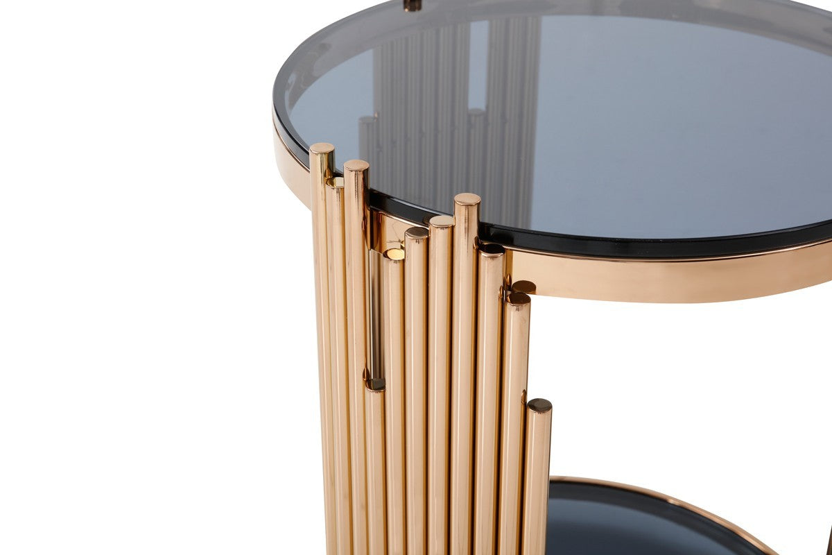 Stylish Round Rose Gold And Smoked Glass End Table By Homeroots | End Tables | Modishstore - 4