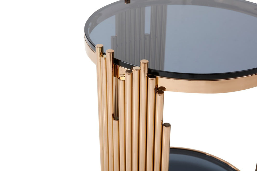 Stylish Round Rose Gold And Smoked Glass End Table By Homeroots | End Tables | Modishstore - 4