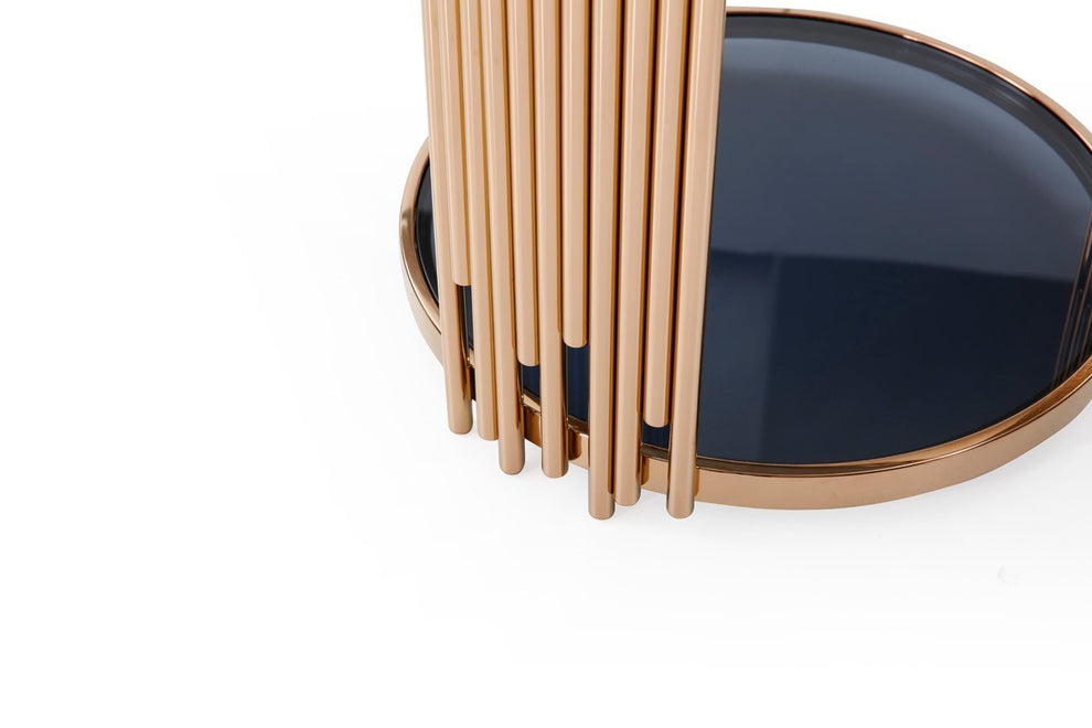 Stylish Round Rose Gold And Smoked Glass End Table By Homeroots | End Tables | Modishstore - 5