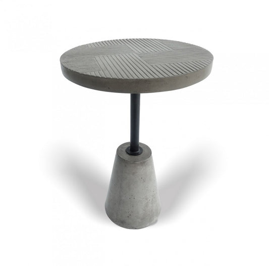 Mod Textured Gray Concrete and Black Metal Pedestal End Table By Homeroots | End Tables | Modishstore