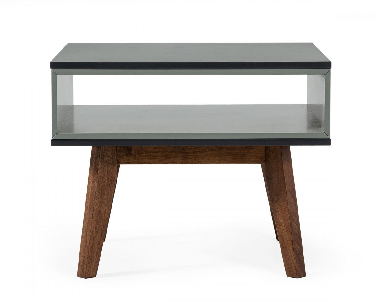 Dark Oak and Shades of Gray Open Rectangle End Table By Homeroots | End Tables | Modishstore