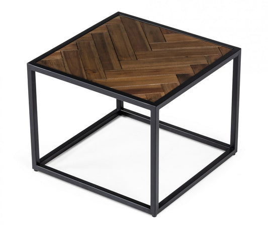 Modern Rustic Brown and Black Chevron Wood and Metal End Table By Homeroots | End Tables | Modishstore