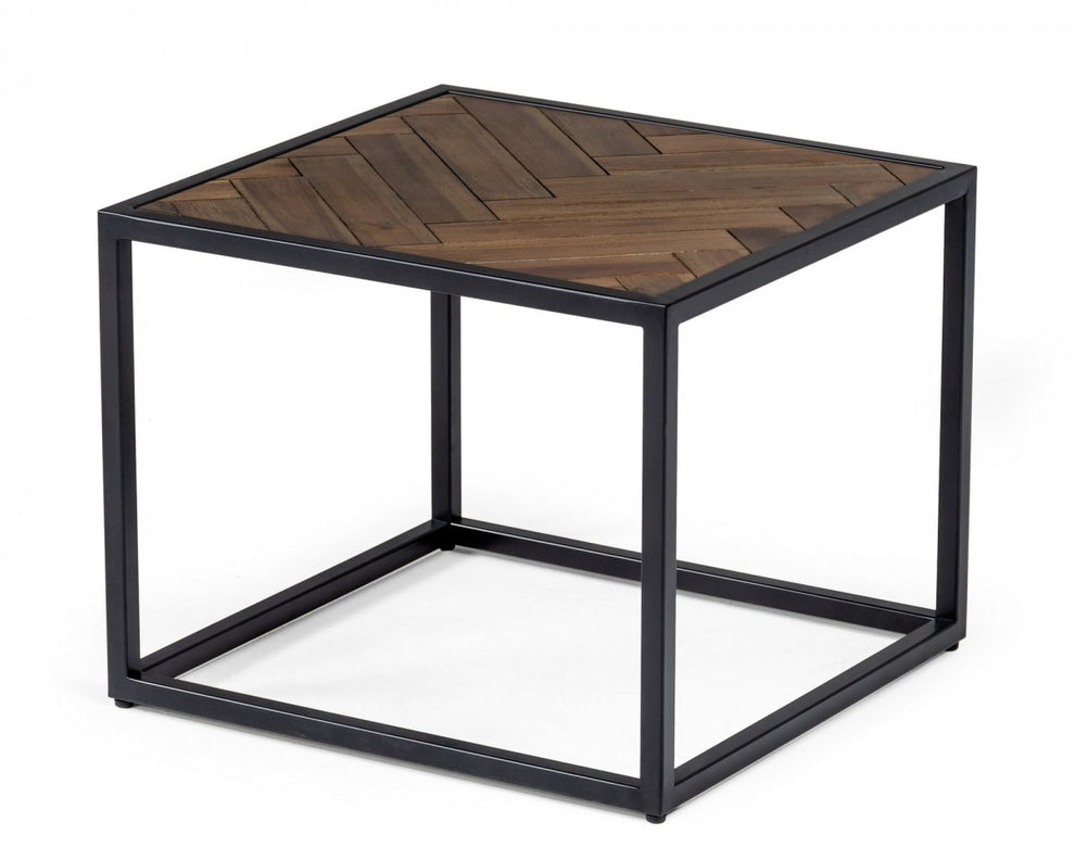 Modern Rustic Brown and Black Chevron Wood and Metal End Table By Homeroots | End Tables | Modishstore - 2
