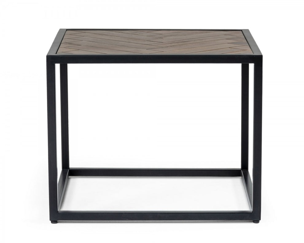 Modern Rustic Brown and Black Chevron Wood and Metal End Table By Homeroots | End Tables | Modishstore - 3