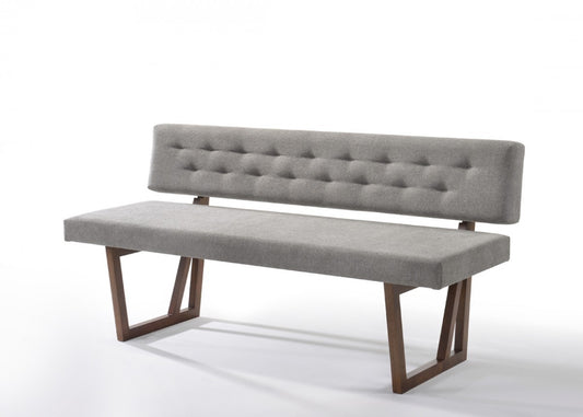 63" Gray And Brown Upholstered Linen Blend Dining bench By Homeroots | Benches | Modishstore