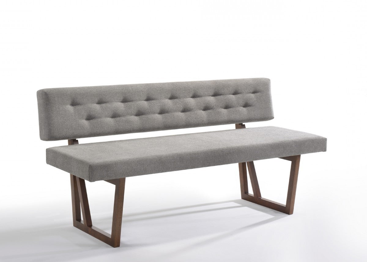 63" Gray And Brown Upholstered Linen Blend Dining bench By Homeroots
