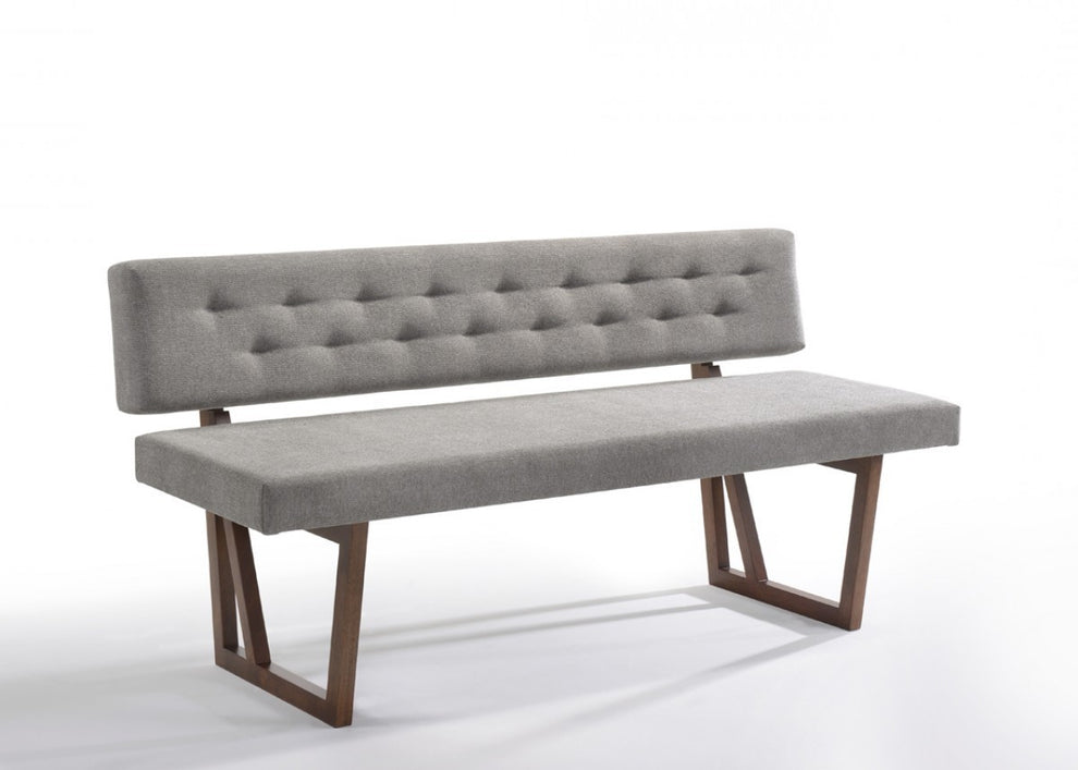 63" Gray And Brown Upholstered Linen Blend Dining bench By Homeroots | Benches | Modishstore - 2