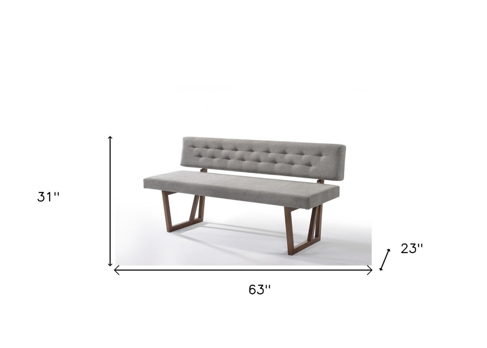 63" Gray And Brown Upholstered Linen Blend Dining bench By Homeroots | Benches | Modishstore - 5