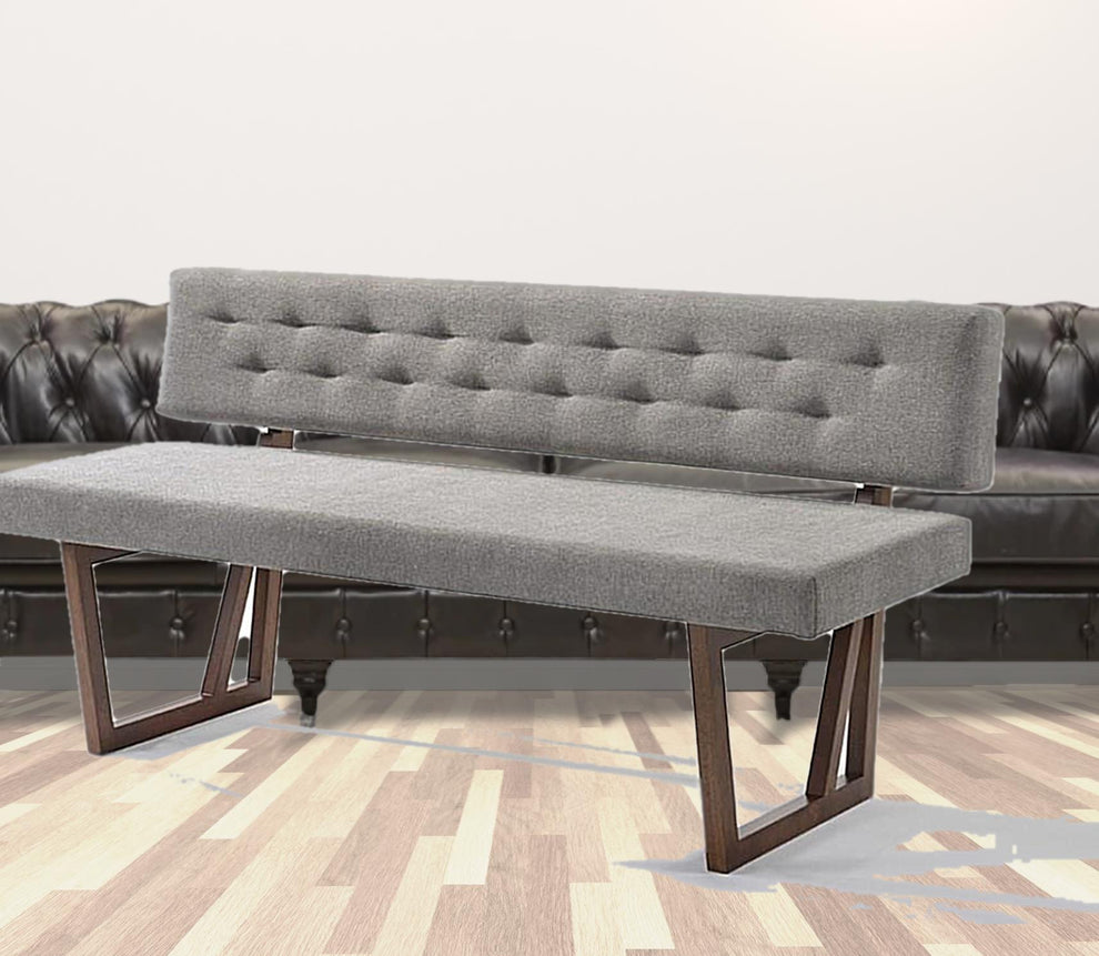 63" Gray And Brown Upholstered Linen Blend Dining bench By Homeroots | Benches | Modishstore - 3