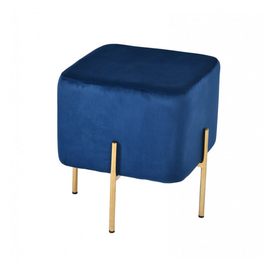 Compact Blue Velvet And Gold Metal Square Ottoman By Homeroots | Ottomans | Modishstore