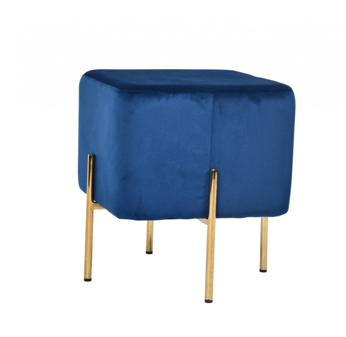 Compact Blue Velvet And Gold Metal Square Ottoman By Homeroots | Ottomans | Modishstore - 2