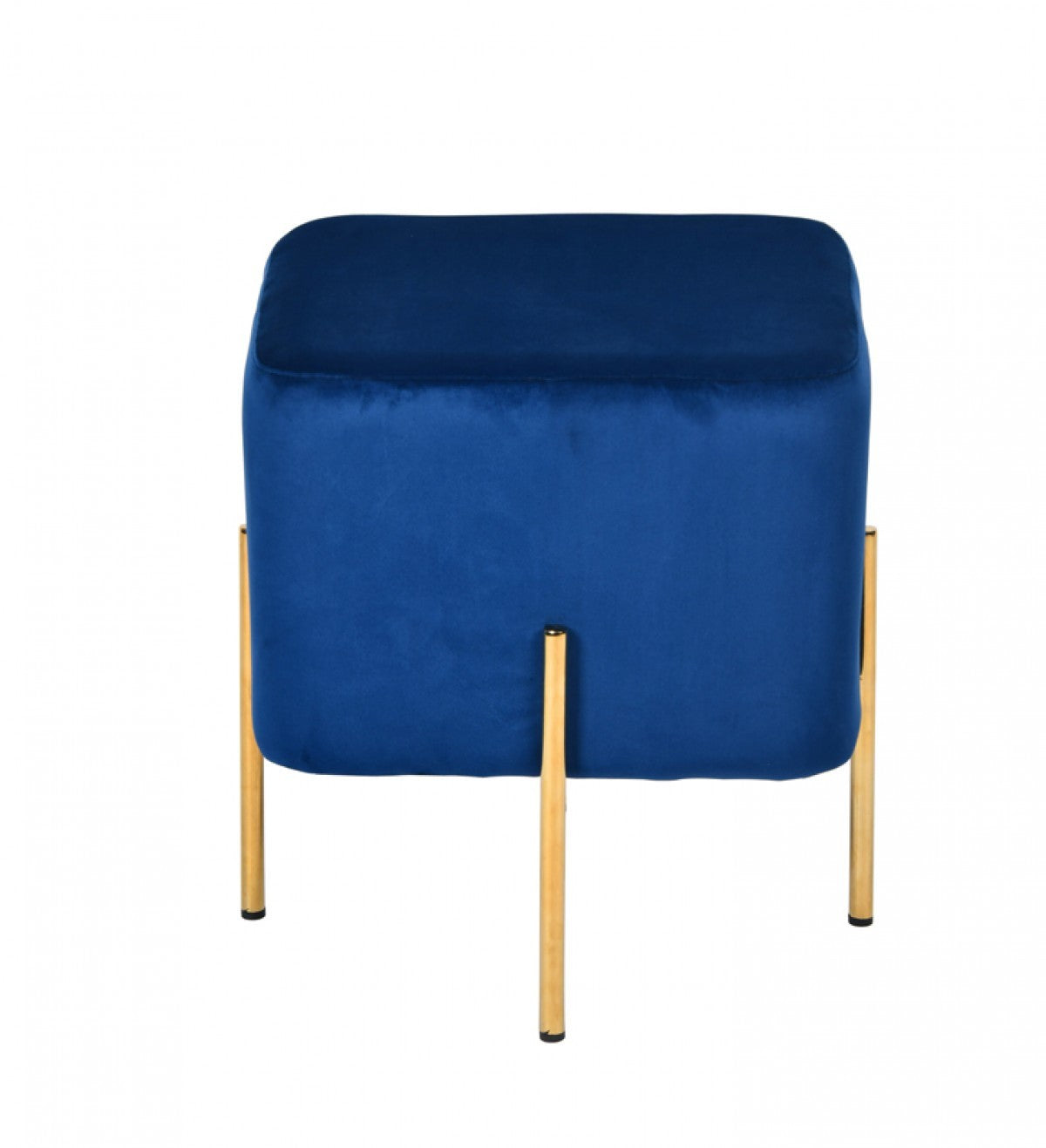 Compact Blue Velvet And Gold Metal Square Ottoman By Homeroots | Ottomans | Modishstore - 3
