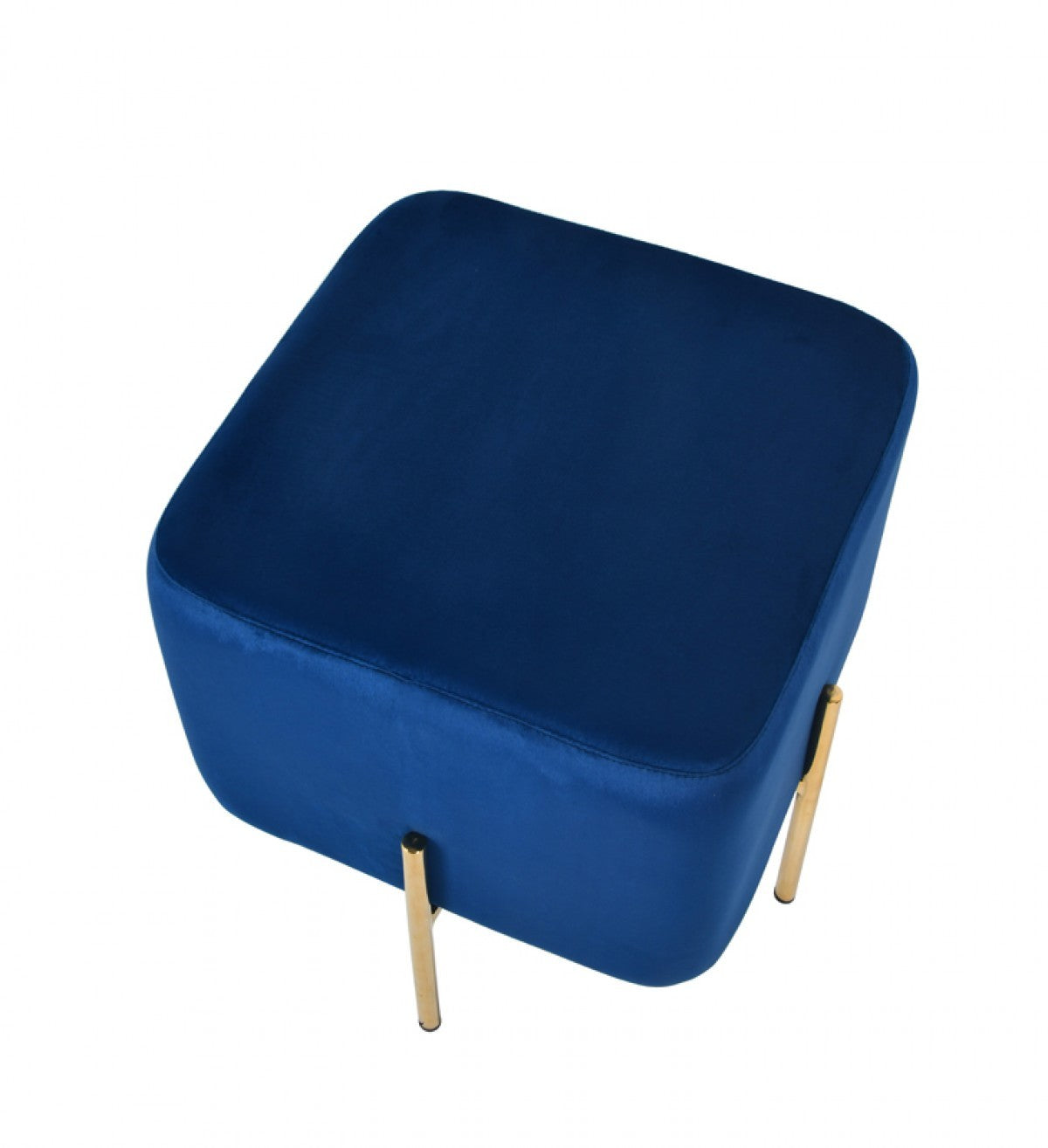 Compact Blue Velvet And Gold Metal Square Ottoman By Homeroots | Ottomans | Modishstore - 4