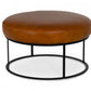 Compact 30" Round Camel Leather Ottoman Stool By Homeroots | Ottomans | Modishstore