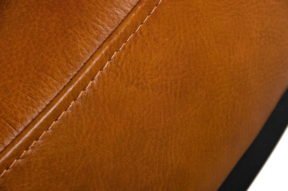 Compact 30" Round Camel Leather Ottoman Stool By Homeroots | Ottomans | Modishstore - 3