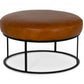 Compact 30" Round Camel Leather Ottoman Stool By Homeroots | Ottomans | Modishstore - 4