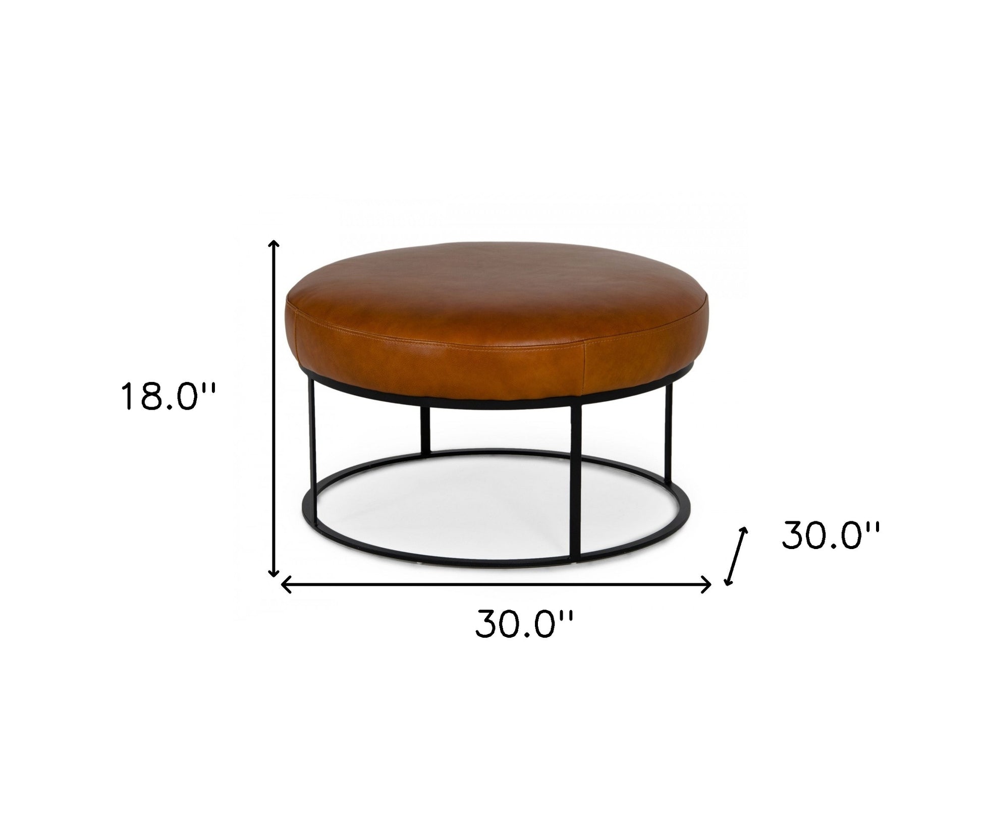 Compact 30" Round Camel Leather Ottoman Stool By Homeroots | Ottomans | Modishstore - 7