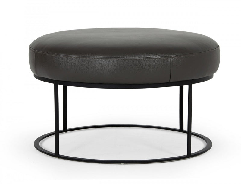 Compact 30" Round Camel Leather Ottoman Stool By Homeroots | Ottomans | Modishstore - 8