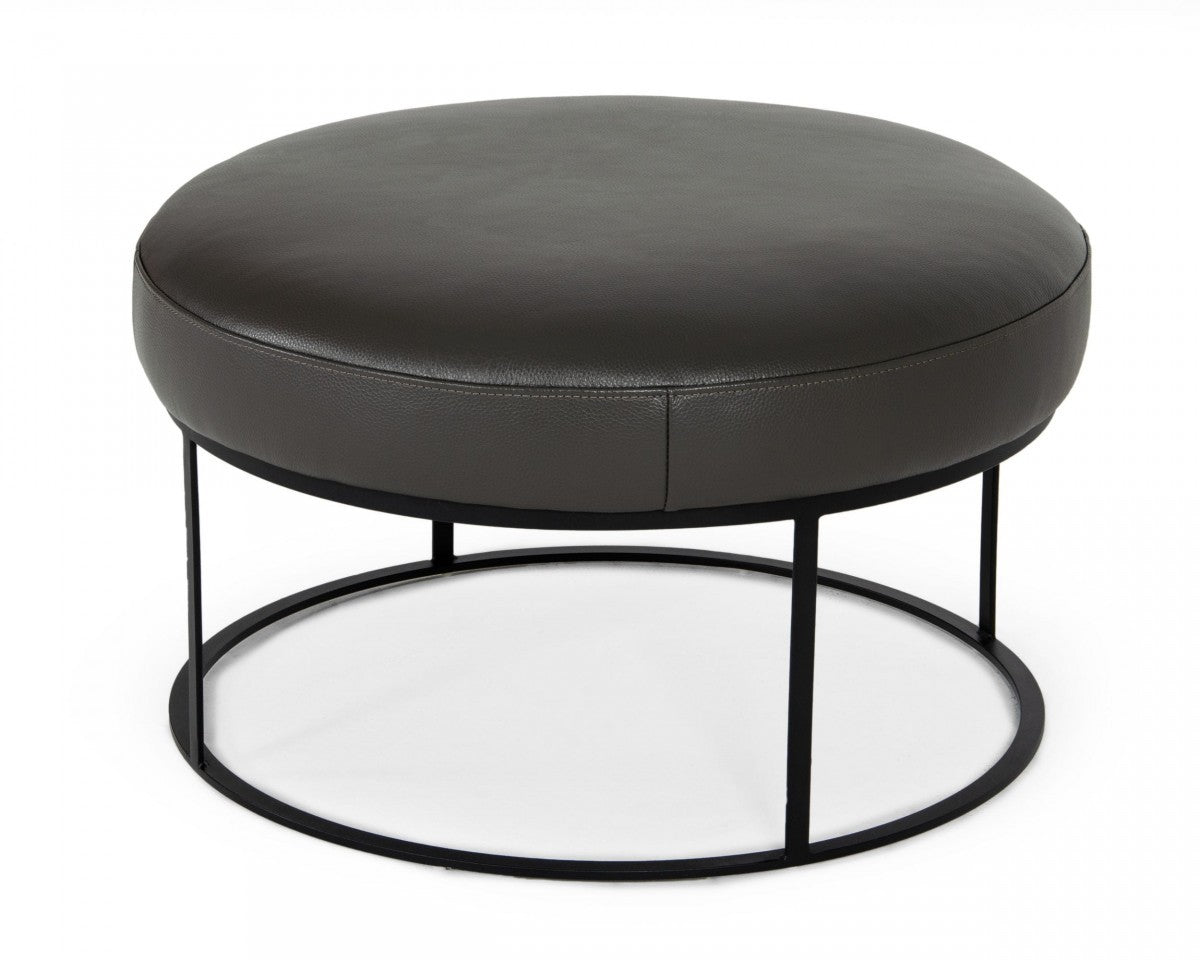Compact 30" Round Camel Leather Ottoman Stool By Homeroots | Ottomans | Modishstore - 9