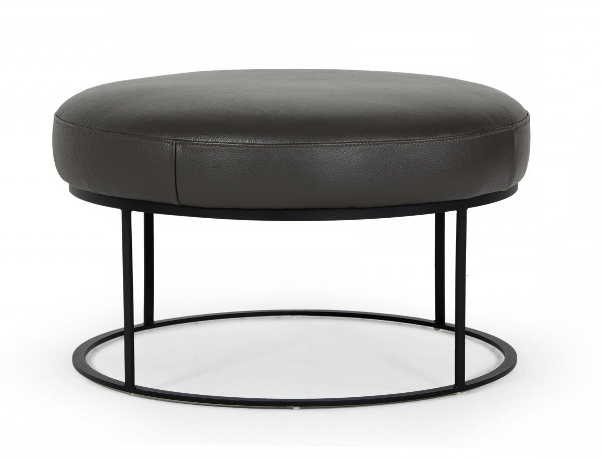 Compact 30" Round Camel Leather Ottoman Stool By Homeroots | Ottomans | Modishstore - 11