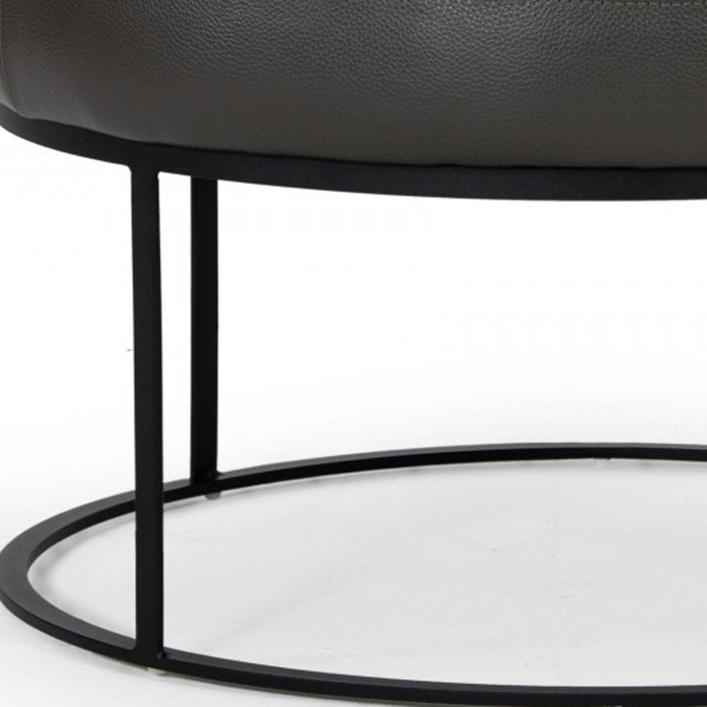 Compact 30" Round Camel Leather Ottoman Stool By Homeroots | Ottomans | Modishstore - 12
