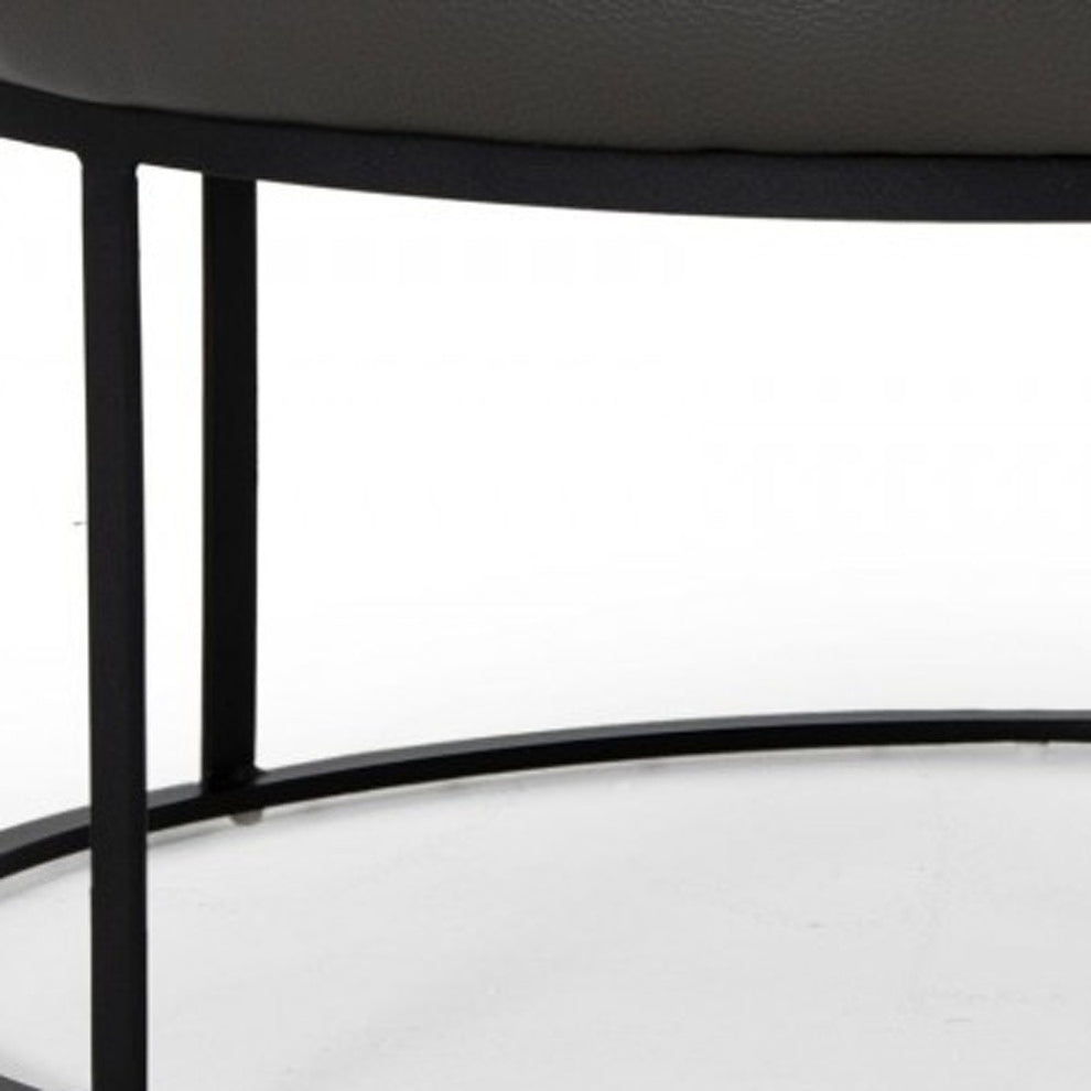 Compact 30" Round Camel Leather Ottoman Stool By Homeroots | Ottomans | Modishstore - 13