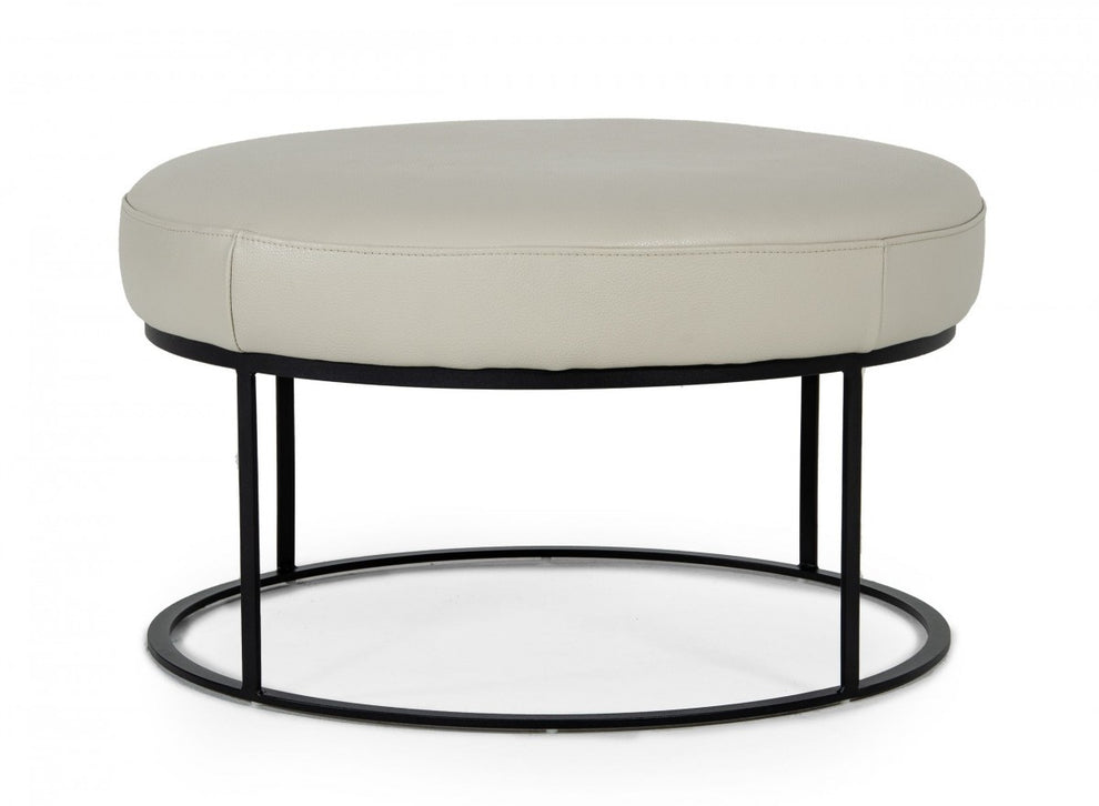 Compact 30" Round Camel Leather Ottoman Stool By Homeroots | Ottomans | Modishstore - 15