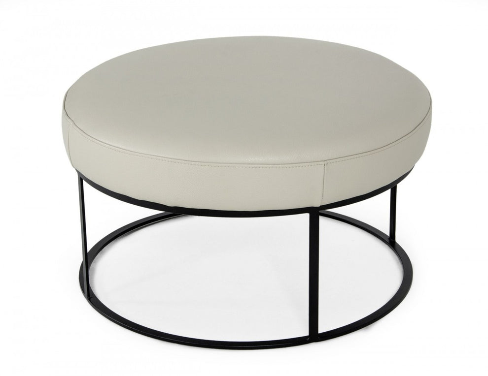 Compact 30" Round Camel Leather Ottoman Stool By Homeroots | Ottomans | Modishstore - 16