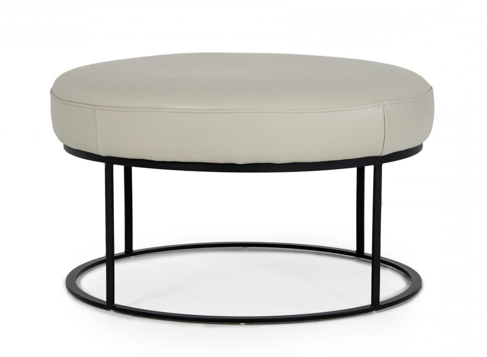 Compact 30" Round Camel Leather Ottoman Stool By Homeroots | Ottomans | Modishstore - 18