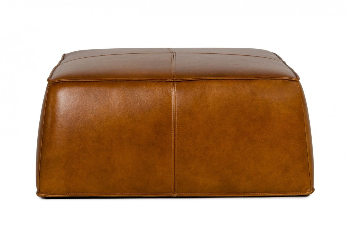 Modern Square Camel Leather Ottoman By Homeroots | Ottomans | Modishstore - 2