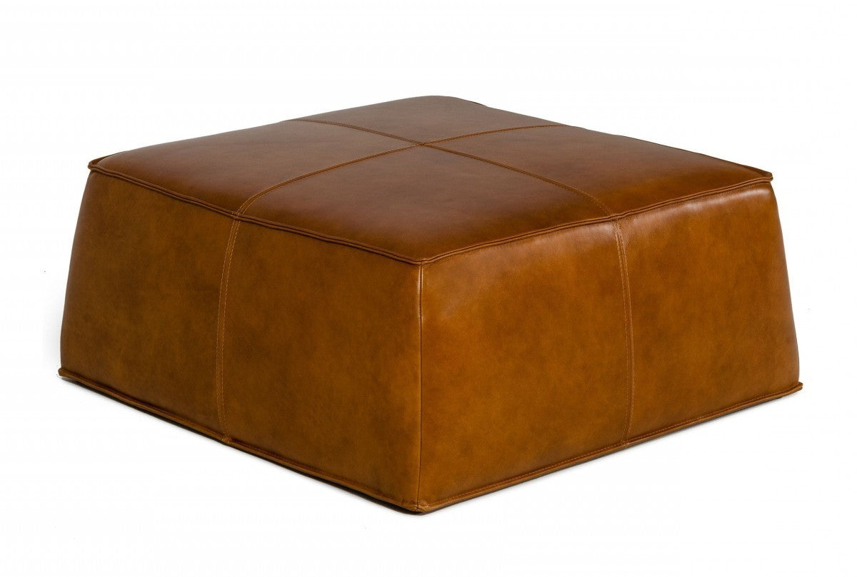 Modern Square Camel Leather Ottoman By Homeroots | Ottomans | Modishstore - 4