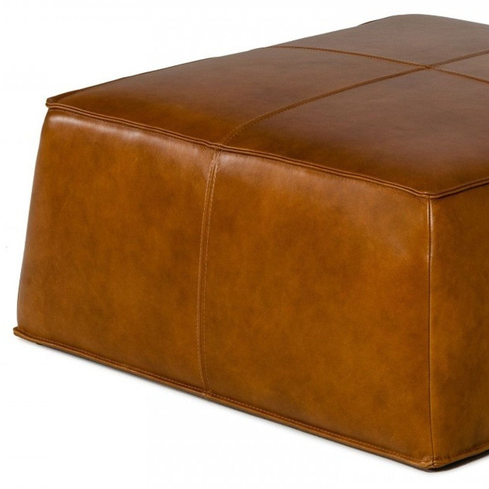Modern Square Camel Leather Ottoman By Homeroots | Ottomans | Modishstore - 5