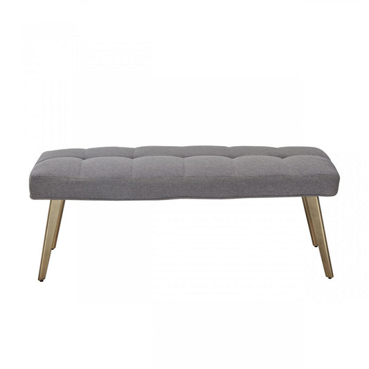 47" Gray And Gold Upholstered Linen Blend Dining bench By Homeroots