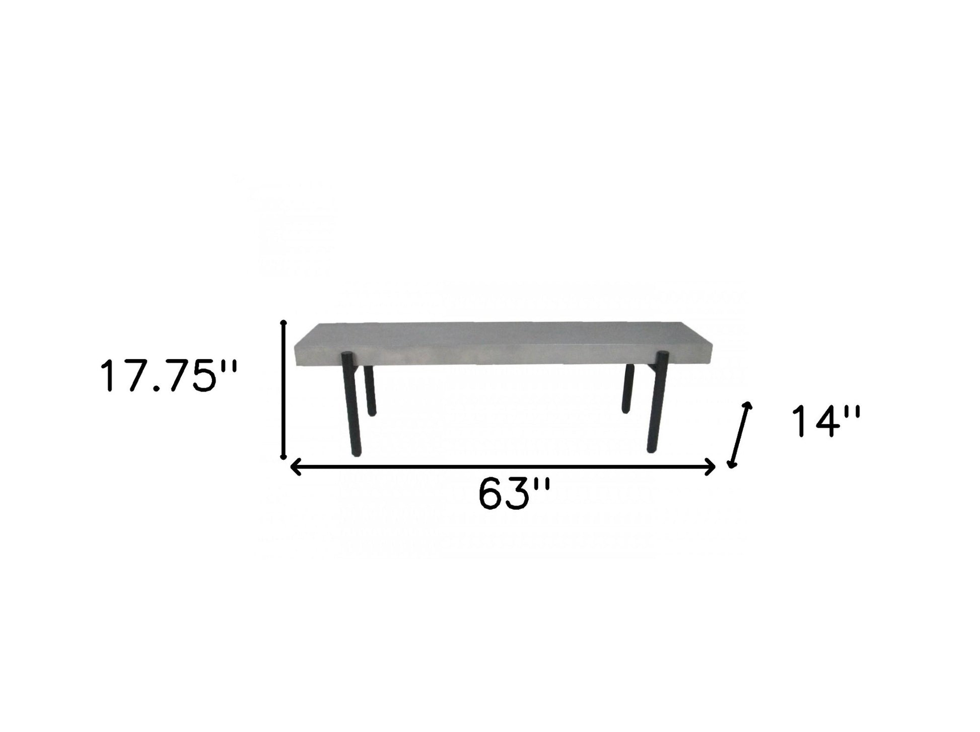 63" Gray And Black Concrete Dining bench By Homeroots | Benches | Modishstore - 8